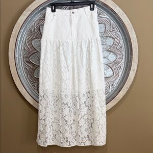 Tea & Cup white Jean & Floral Lace Maxi Skirt